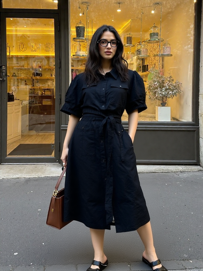 Nové černé lněné košilové šaty Bonprix vel. 42