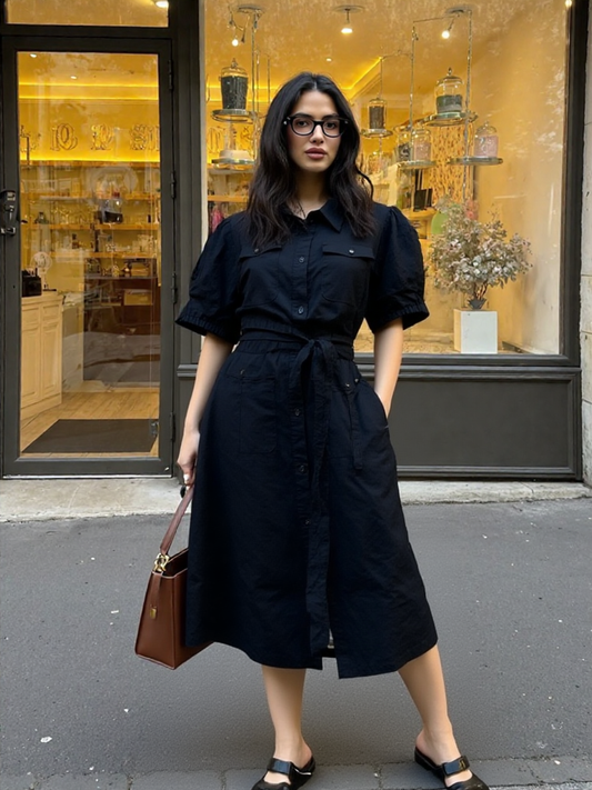 Nové černé lněné košilové šaty Bonprix vel. 42