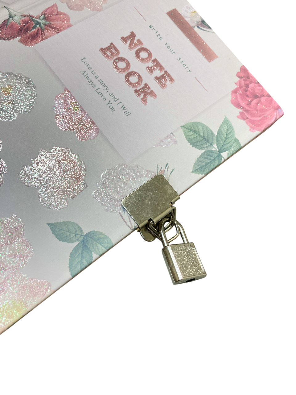 Třpytivý květinový zápisník s visacím zámkem - NOTE BOOK